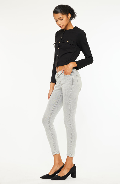 Kancan Kiara Mid Rise Ankle Skinny Jeans In Gray