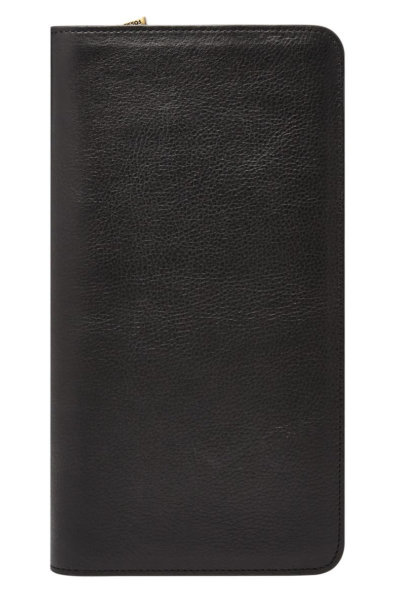 Leather Zip Passport Case, Main, color, BLACK