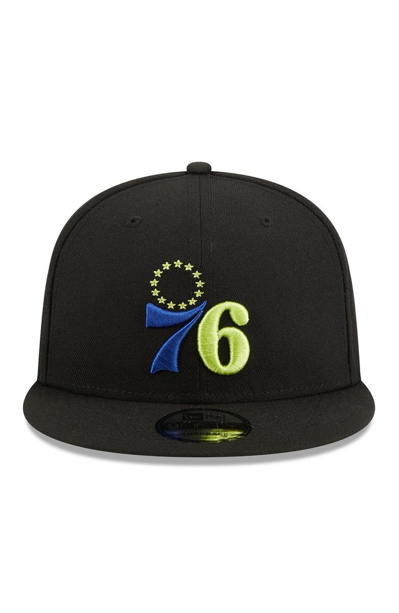 New Era Men's New Era Black Philadelphia 76ers Neon Pop 9FIFTY Snapback Hat, Alternate, color, Black