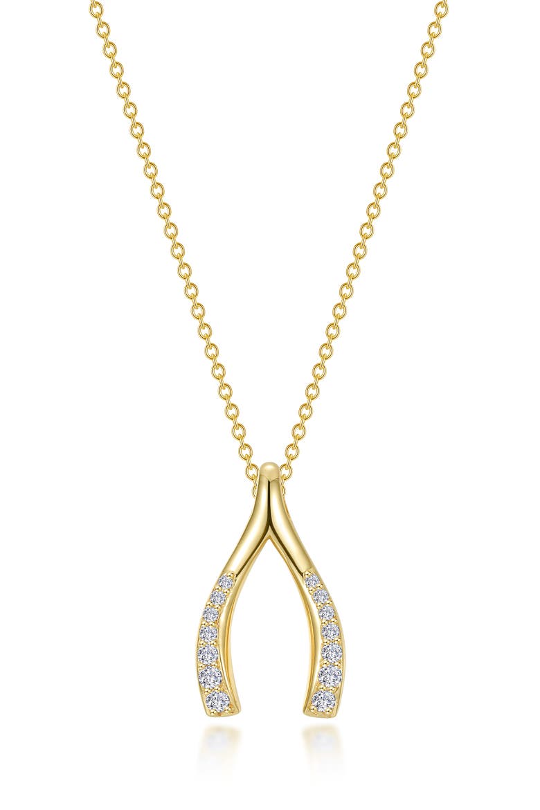 Simulated Diamond Wishbone Pendant Necklace, Main, color, GOLD