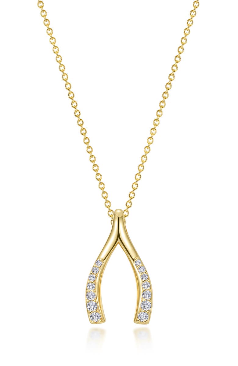 Lafonn Simulated Diamond Wishbone Pendant Necklace, Main, color, Gold
