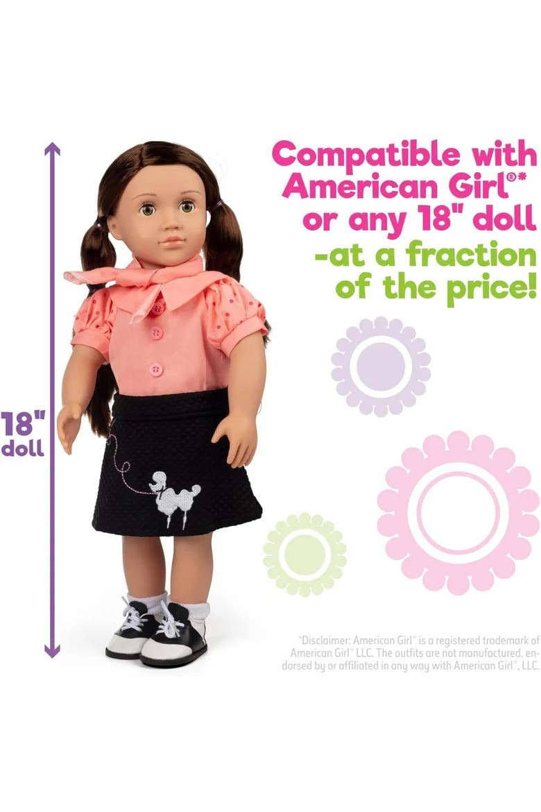 Poodle Skirt Doll Outfit for 18" Girl Dolls (5 Piece Set)- 1950's Costume Clothes Include Scarf, Skirt, Shirt, Socks, Shoes, Alternate, color, Pink