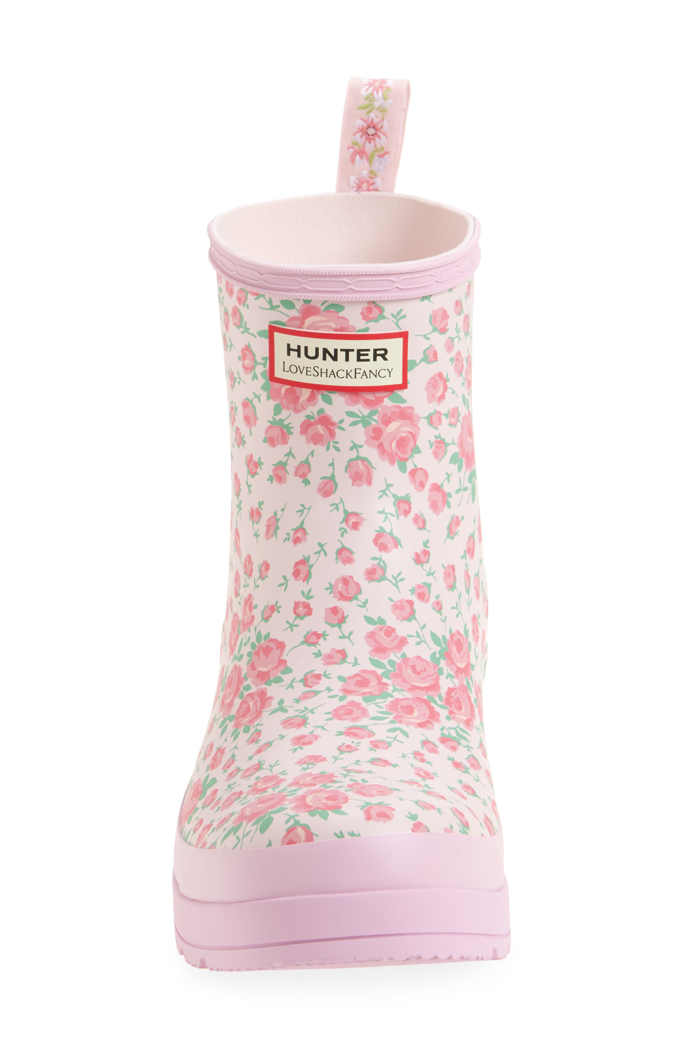 Hunter x LoveShackFancy Play Short Rain Boot, Alternate, color, Rose Heart