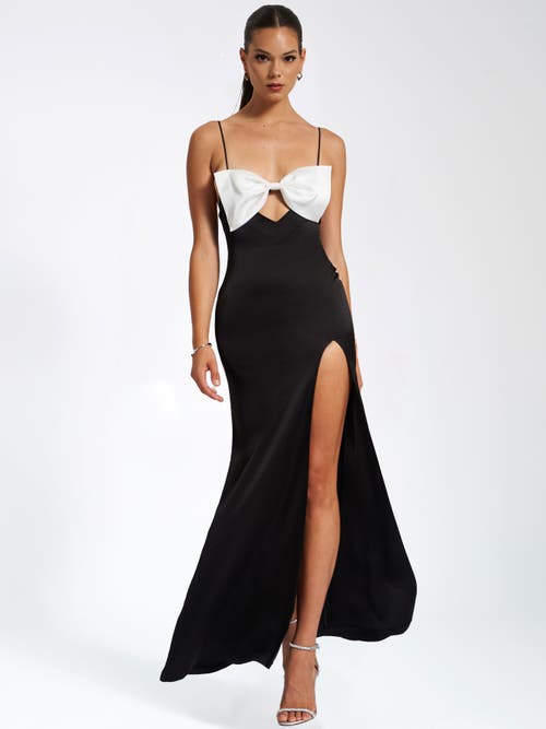 Miss Circle Eleanor Bow Satin Gown In Black