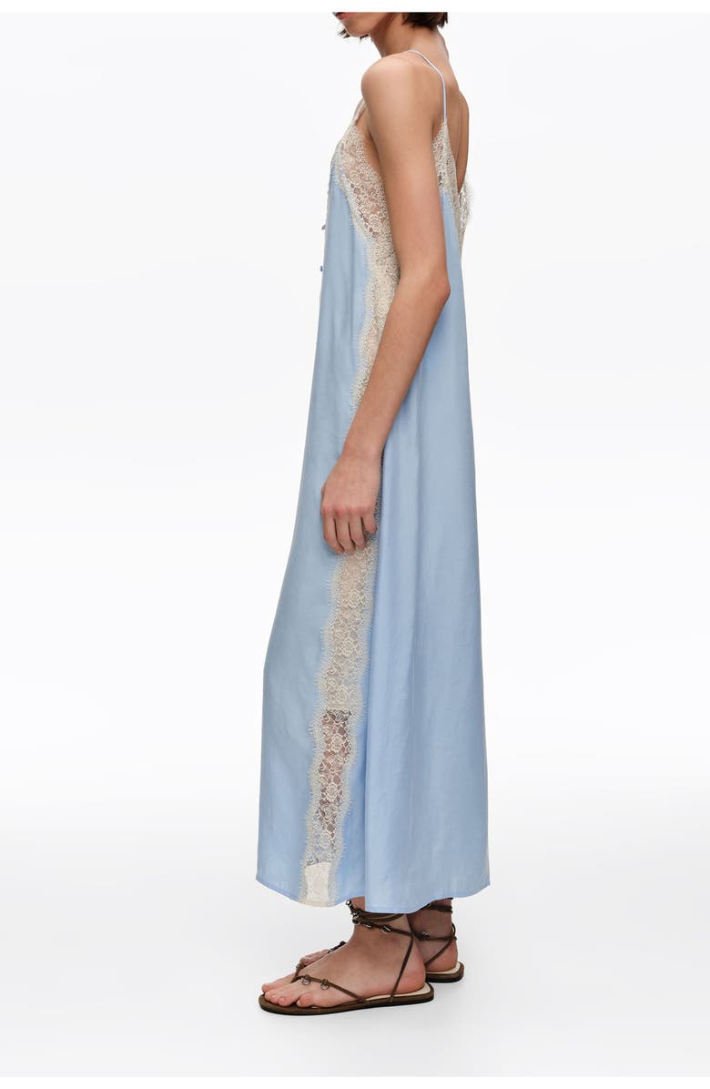 Bimba y Lola Light Slip Dress With Contrast Lace Trim, Alternate, color, Light Blue