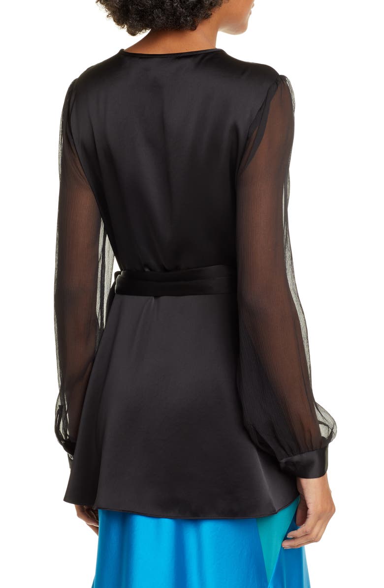 DVF Klee Long Sleeve Satin Wrap Blouse, Alternate, color, 