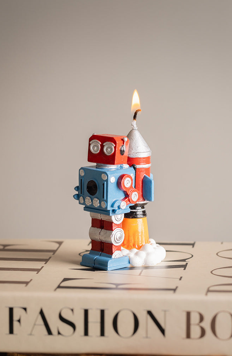 Southlake gifts Vintage Robot Birthday Candle, Alternate, color, Red / Blue / Silver