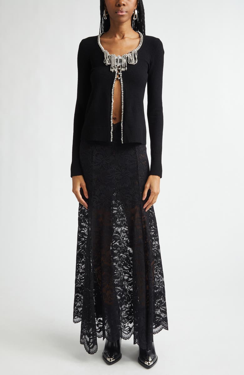 Rabanne Embellished Cutaway Cardigan, Alternate, color, Black