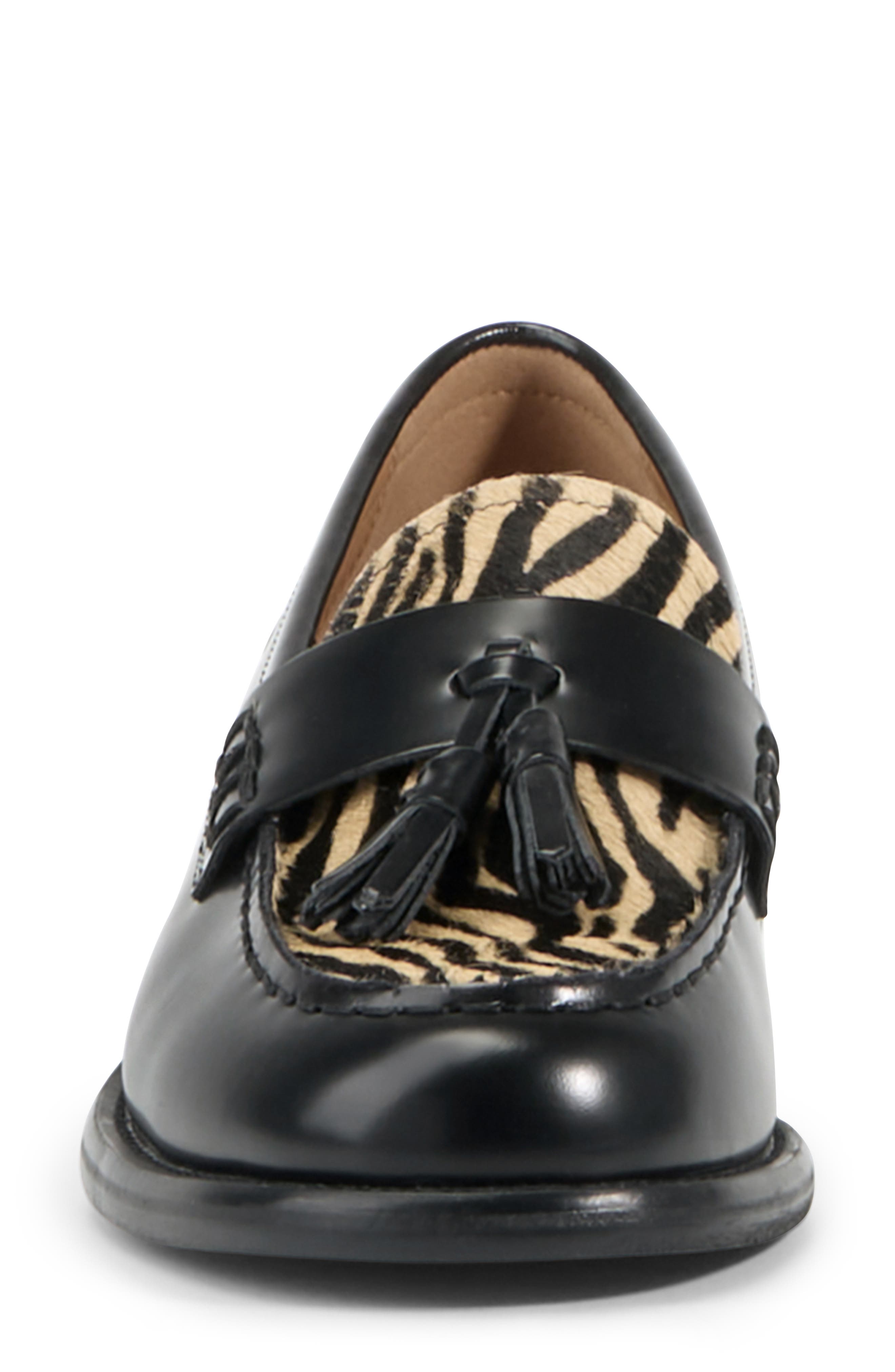 Vagabond Shoemakers Linn Genuine Calf Hair Tassel Loafer, Alternate, color, Beige/ Black