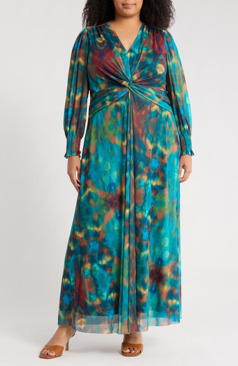 London Times Twist Front Bishop Sleeve Maxi Dress, Main, color, 