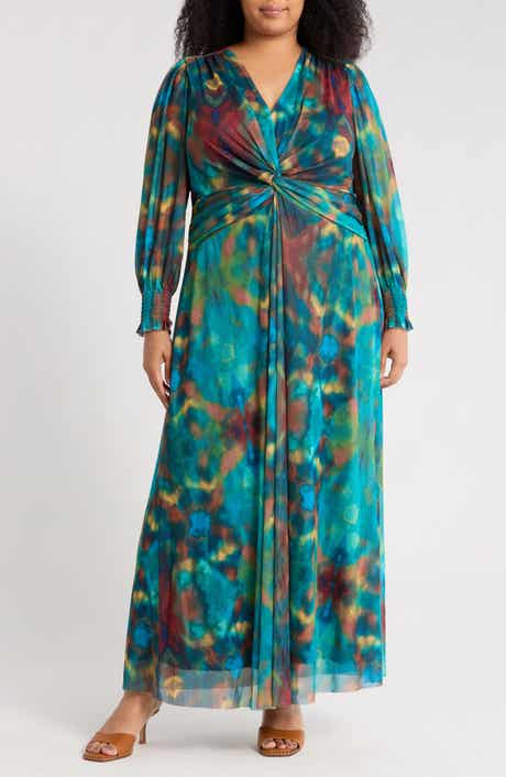 London Times Twist Front Bishop Sleeve Maxi Dress