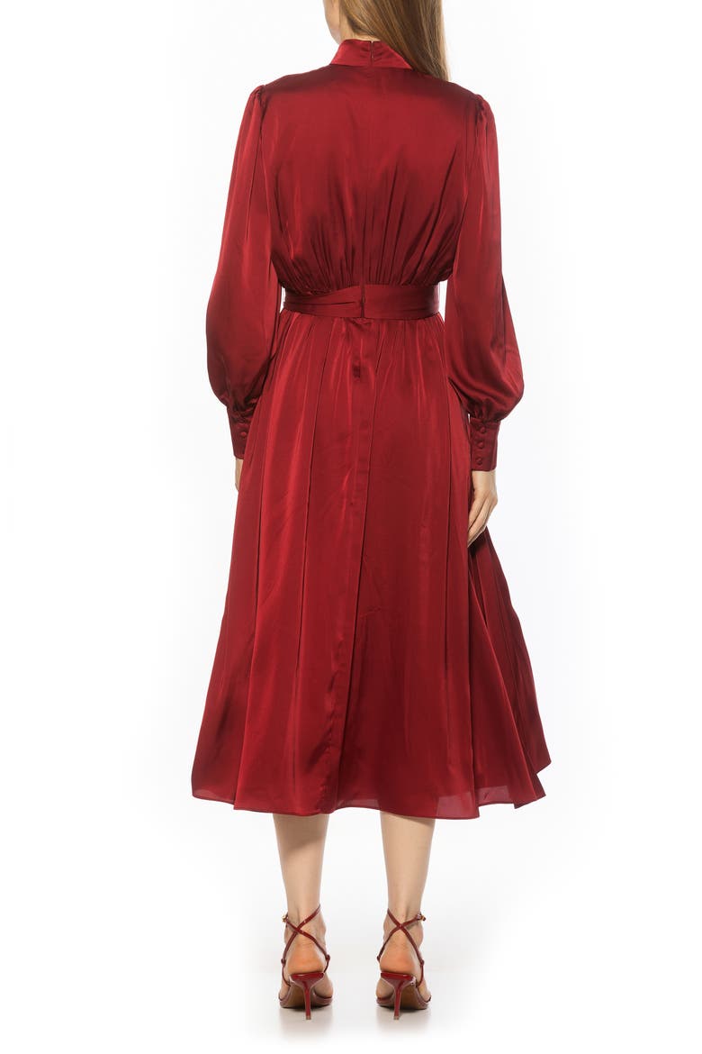 Safiya Long Sleeve Belted Fit & Flare Dress, Alternate, color, BURGUNDY