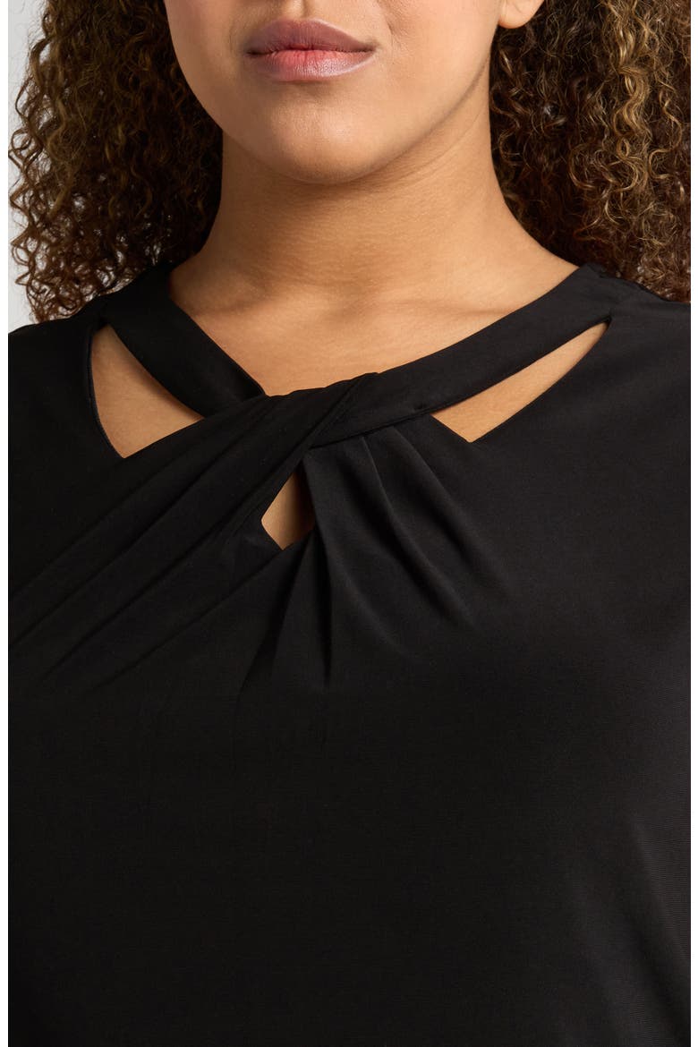 Cap Sleeve Criss-Cross Detail Jersey Top, Alternate, color, BLACK