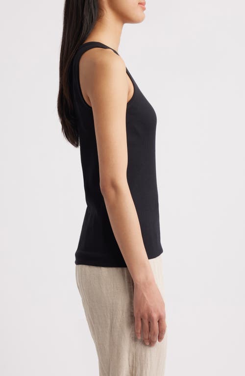 Eileen Fisher Scoop Neck Stretch Organic Cotton Tank In Black