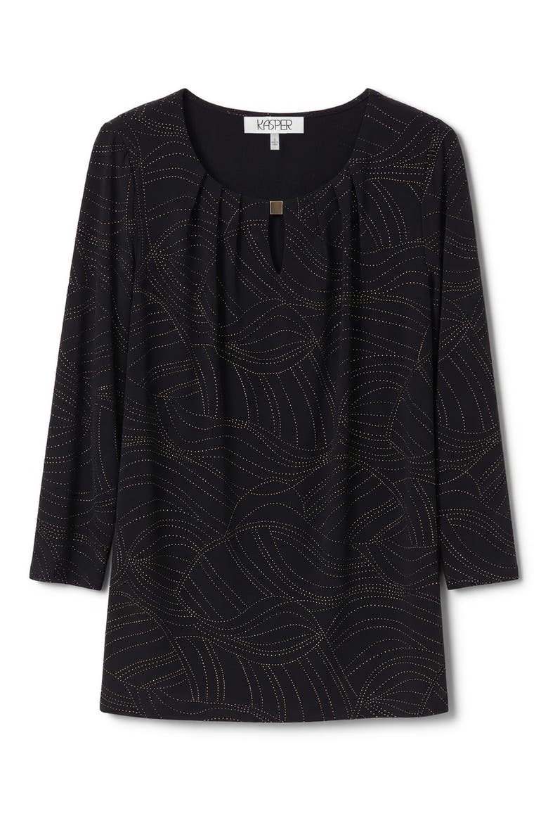 Pleated Three Quarter Sleeve Top, Alternate, color, BLACK/ GOLD