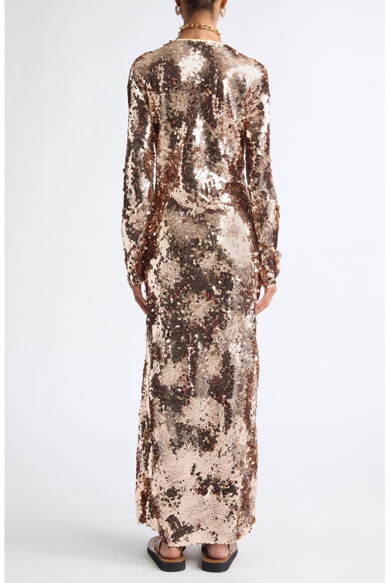 Long Sleeve Sequin Evening Dress, Alternate, color, ROSE GOLD / YELLOW