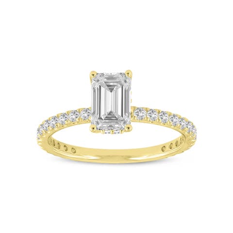 Fiora 14K Yellow Gold Emerald Cut Lab Grown Diamond Hidden Halo Engagement Ring - 1.65 ctw