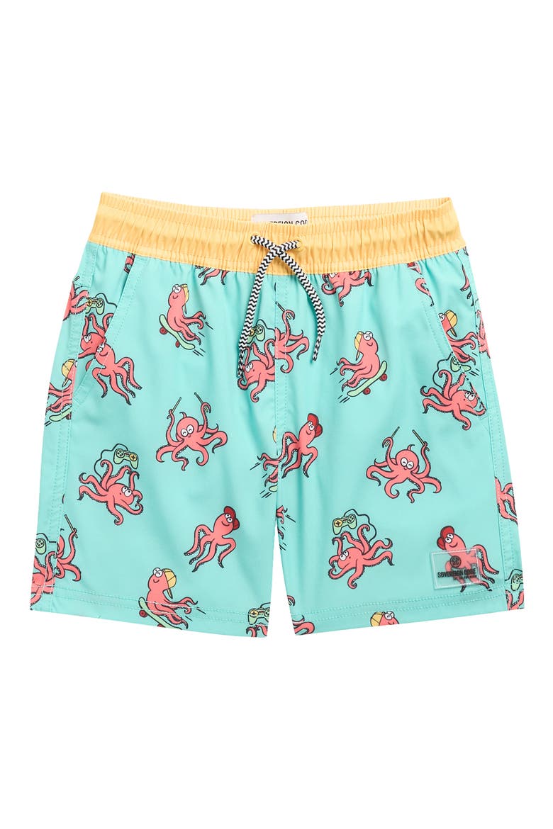 Kids' Bali Swim Trunks, Main, color, POOL BLUE/ TENTACLE