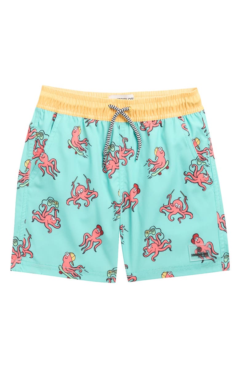 Sovereign Code Kids' Bali Swim Trunks, Main, color, Pool Blue/ Tentacle