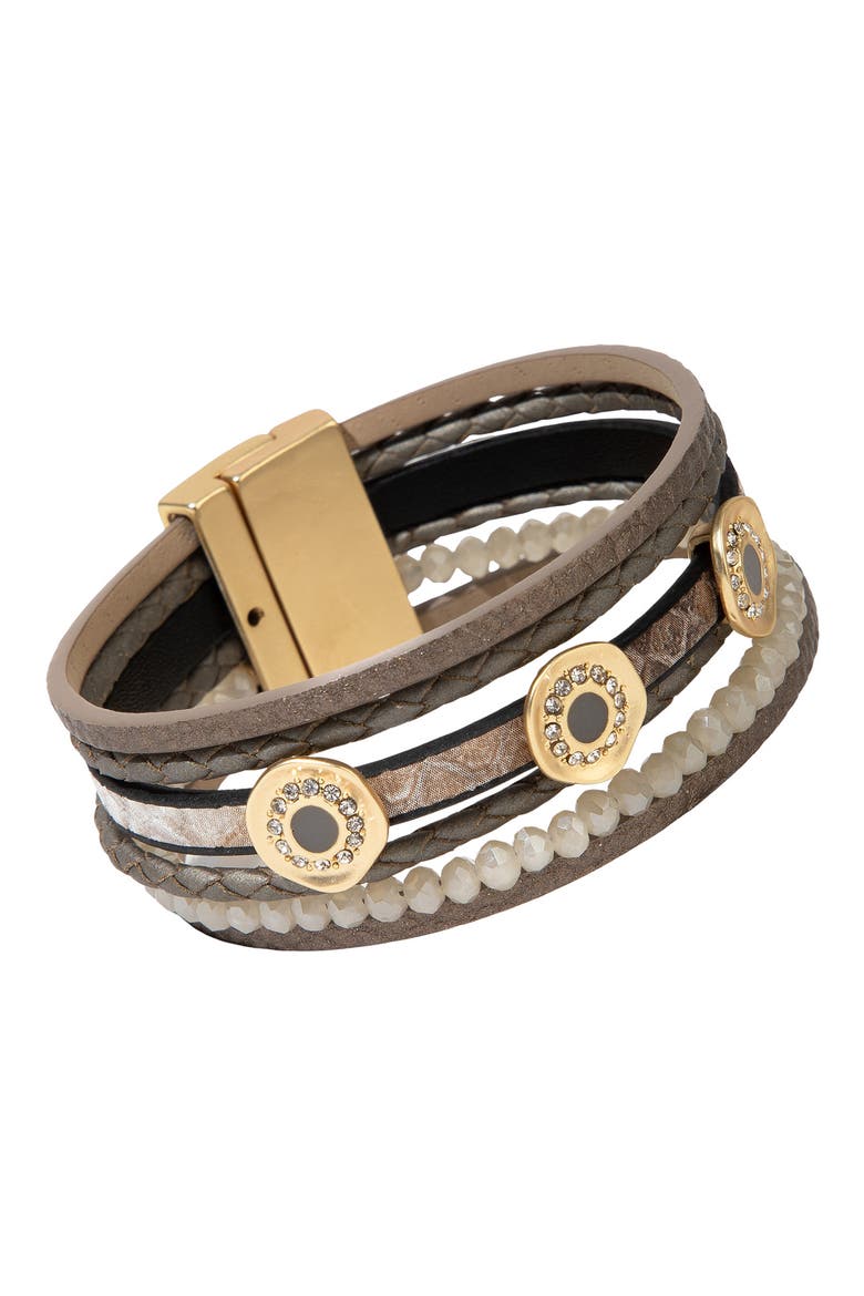 Moondial Charm Multistrap Bracelet, Main, color, BROWN