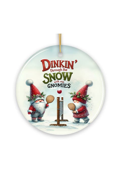 Dinkin Through The Snow Gnomies Ceramic Ornament