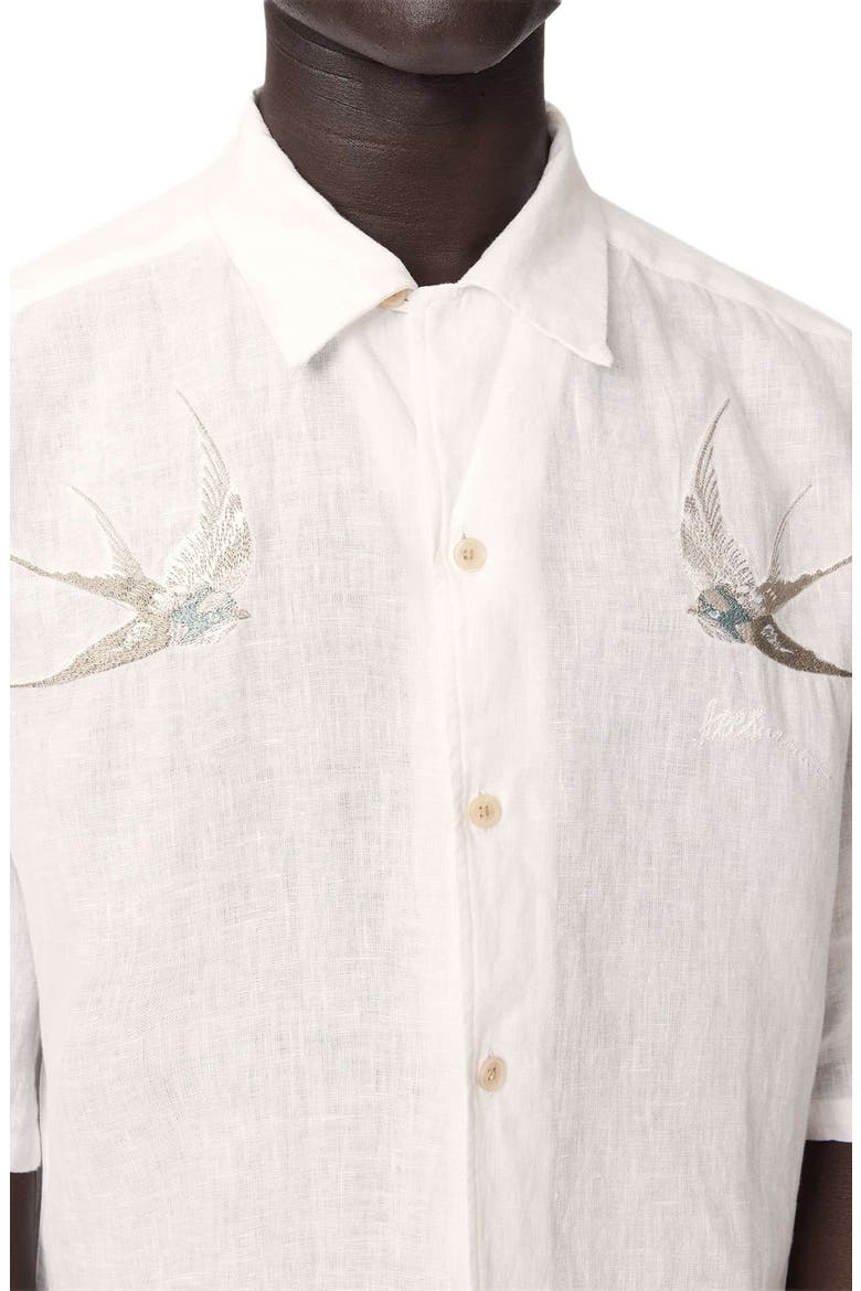 Avia Bird Embroidered Linen Camp Shirt, Alternate, color, ECRU