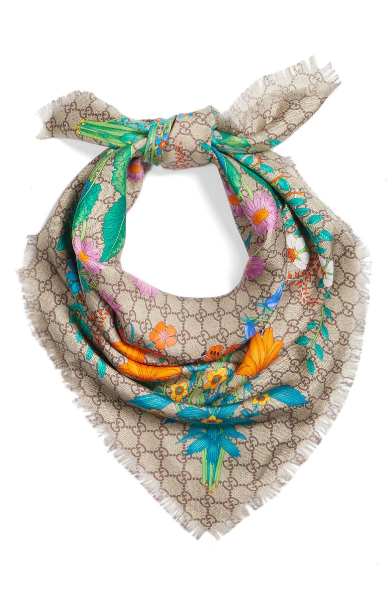 Gucci GG New Floral Scarf, Alternate, color, 