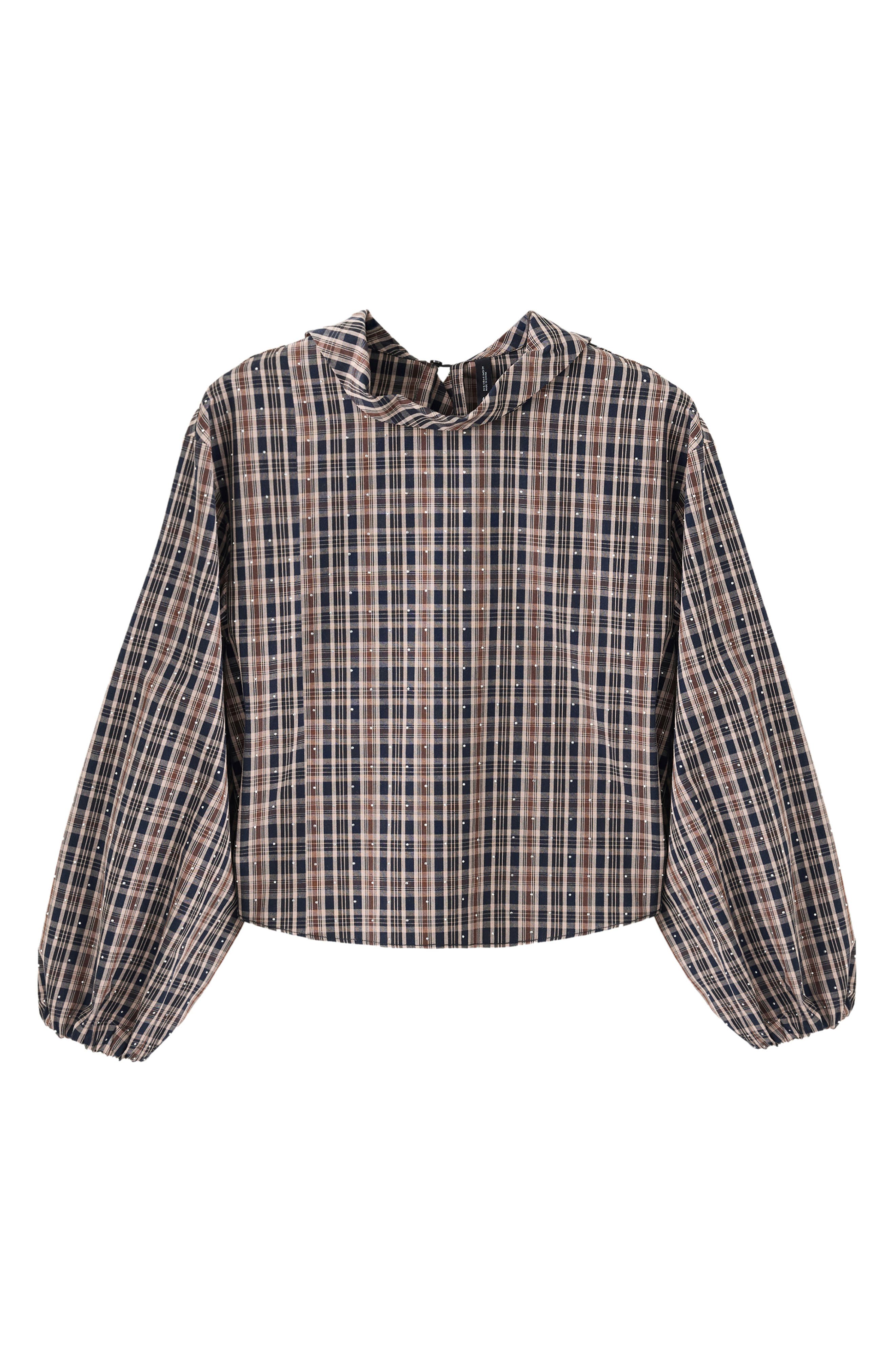 MANGO Rhinestone Plaid Top (Women) | Nordstrom
