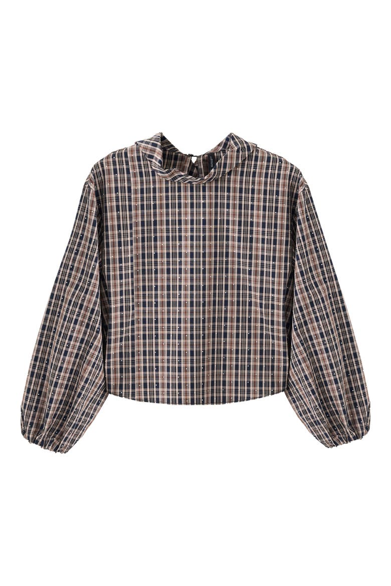 Rhinestone Plaid Top, Alternate, color, BROWN
