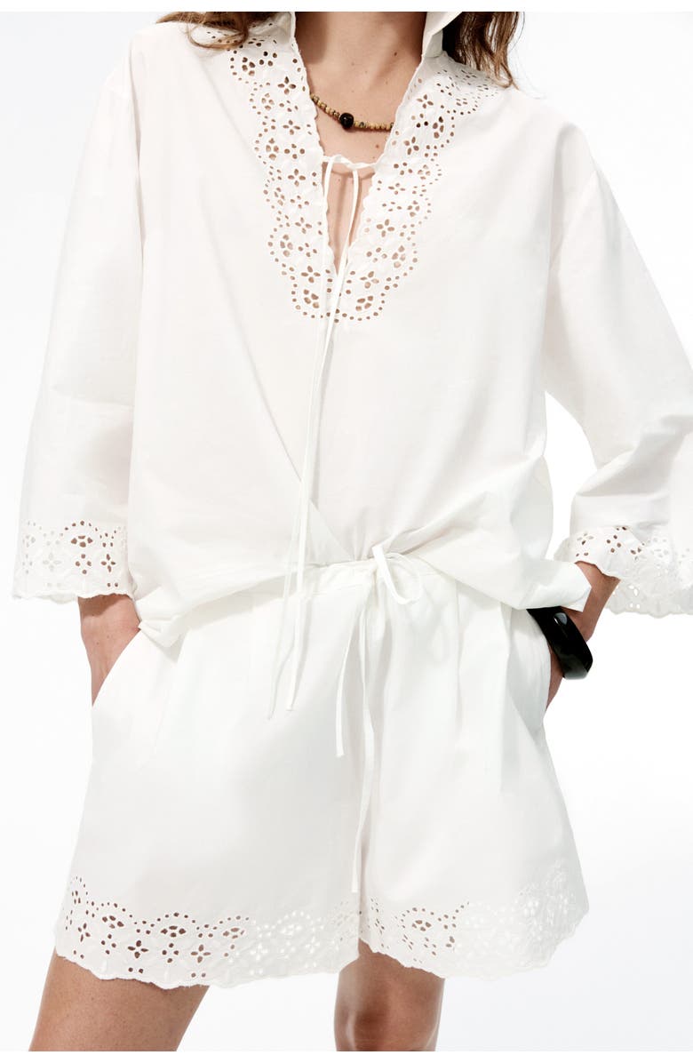 H&M Broderie-anglaise Cotton Shorts, Alternate, color, White