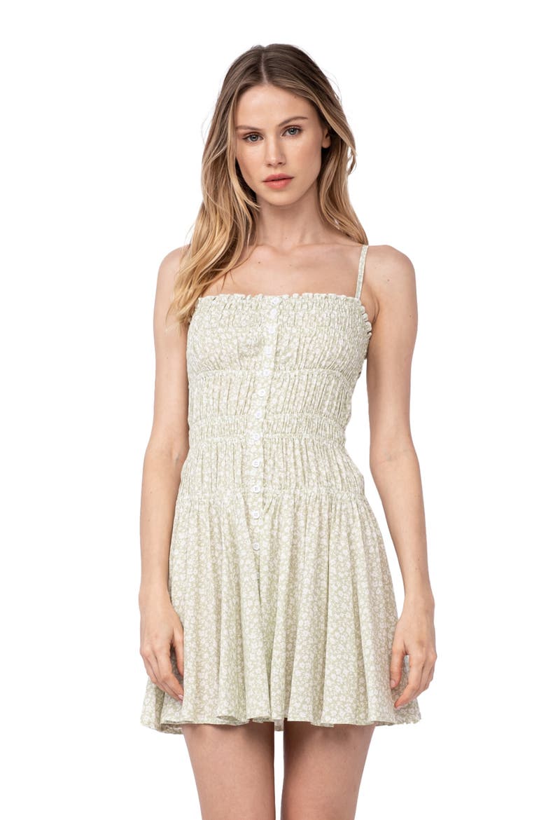 Ditsy Floral Shirred Fit & Flare Minidress, Alternate, color, GREEN