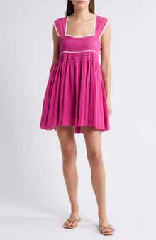 Free People Heartland Embroidered Bodice Cotton Minidress