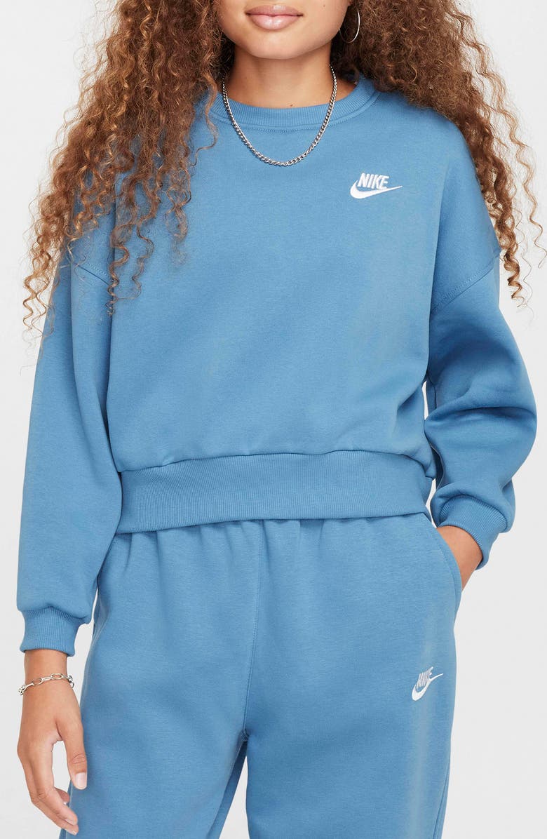 Nike Kids' Sportswear Club Fleece Crewneck Sweatshirt, Main, color, 429 Aegean Storm/White