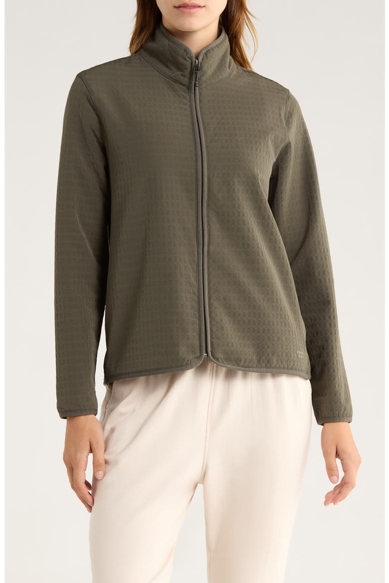 Grid Bonded Fleece Zip Jacket, Alternate, color, DARK FOREST