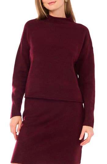 1.state Mock Neck Sweater In Burgundy