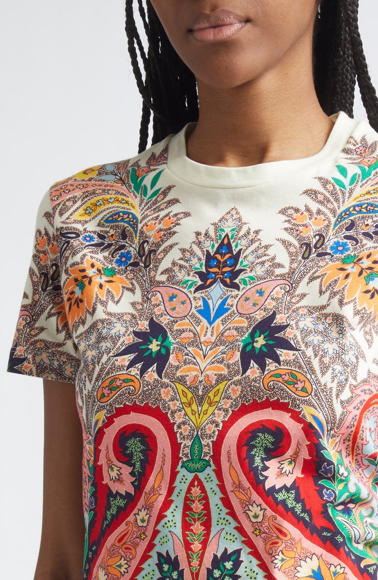 Etro Paisley Print T-Shirt, Alternate, color, Print On White Base