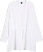 Eileen Fisher Split Neck Organic Linen Long Drawstring Shirt
