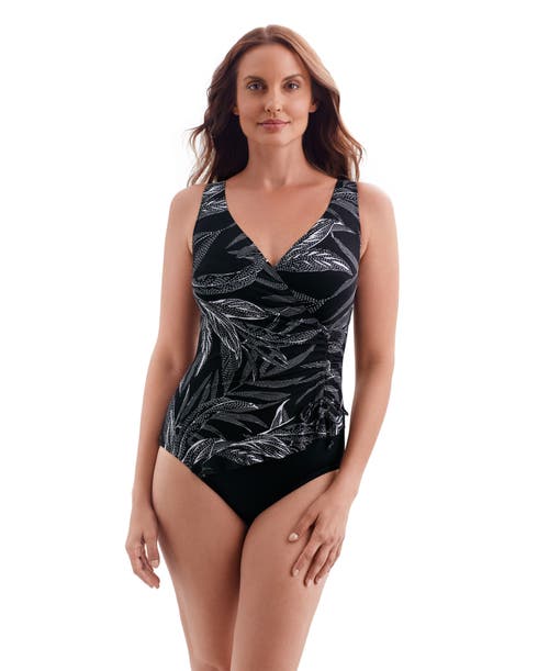 Longitude Ruffle Surplice Long Torso One-piece Swimsuit In Black