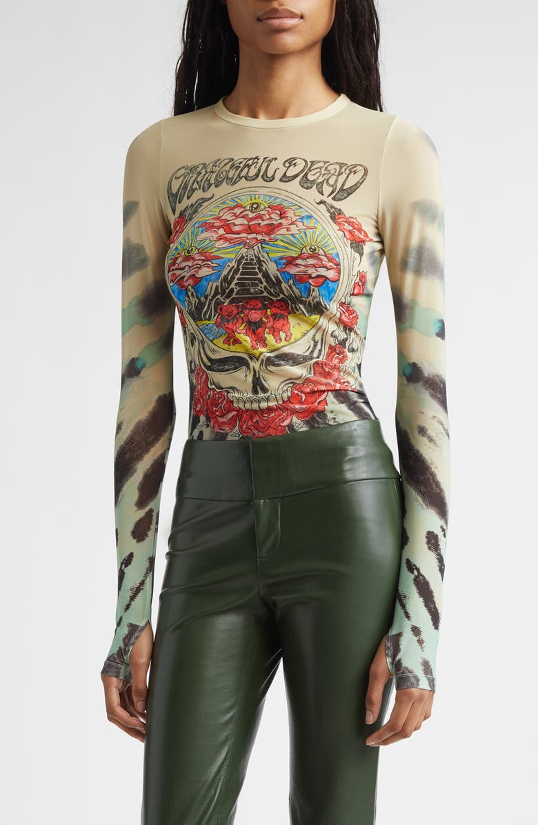 Alice + Olivia x Grateful Dead Delaina Tie Dye Mesh Top, Main, color, Amplify Tie Dye