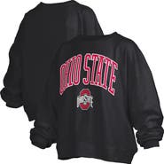 PRESSBOX Women's Pressbox Black Ohio State Buckeyes Janise Arch Over Logo Waist Length Oversized Pullover Sweatshirt