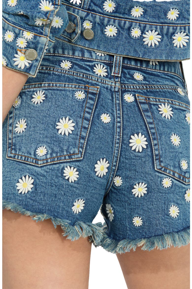Warren Embroidered Floral Raw Hem Denim Shorts, Alternate, color, MEDIUM WASH