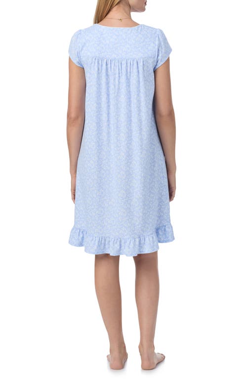 Eileen West Cap Sleeve Cotton Short Nightgown In Aqua Print