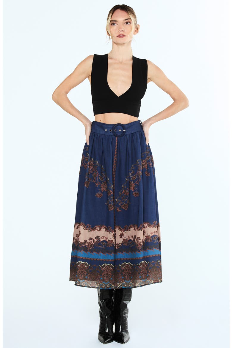 Jaxine Belted Midi Skirt, Alternate, color, NAVY MULTI