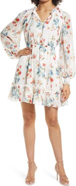 Rachel Parcell Floral Print Long Sleeve Swiss Dot Dress (Nordstrom Exclusive)