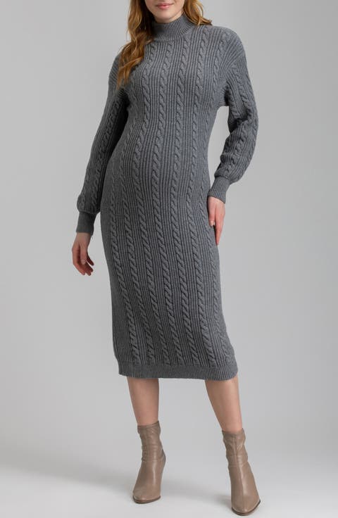 Turtleneck Long Sleeve Rib Maternity Sweater Dress