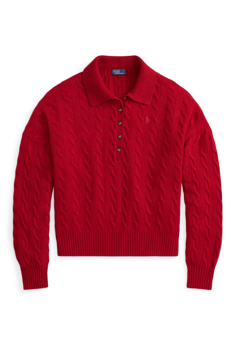 Cable Wool & Cashmere Polo Sweater, Alternate, color, UNVRSTY RD