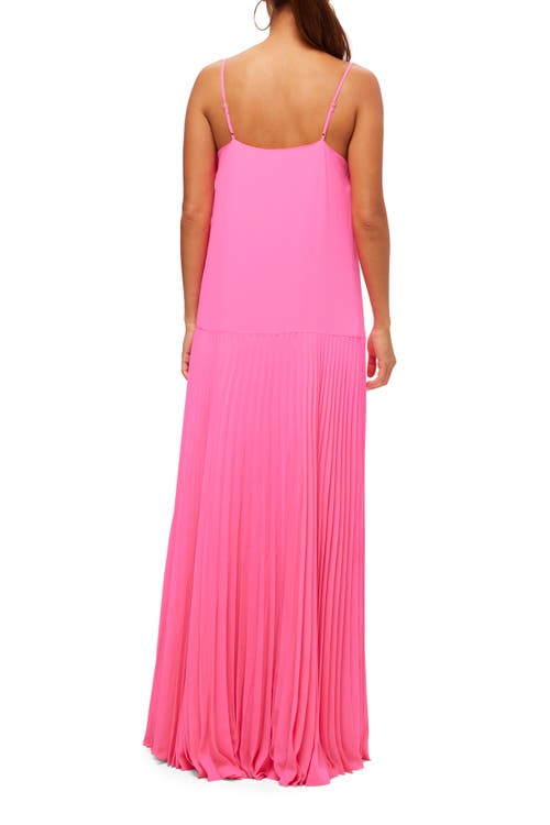 Trina Turk Carve Sleeveless Drop-waist Pleated Maxi Dress In Love All Pink