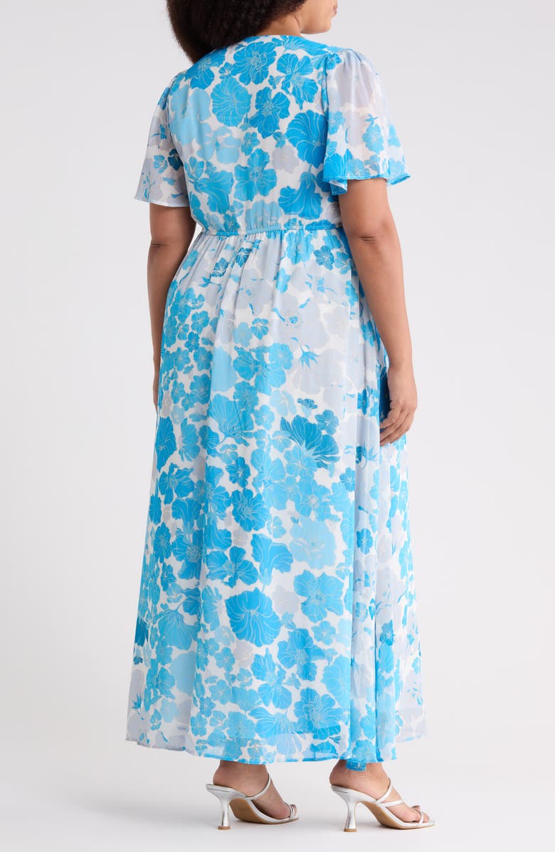 SUGARLIPS Kerela Floral Linana Button Maxi Dress, Alternate, color, White-Blue-Combo