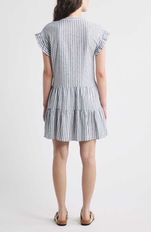 Caslonr Caslon(r) Stripe Ruffle Sleeve Linen Blend Tiered Dress