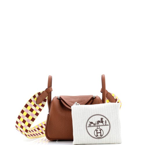 Pre-owned Hermes Hermes Lindy Quadrille Bag Clemence With Canvas Mini In Gold